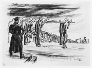 dessin David Olère retour travail prisonniers Auschwitz Birkenau